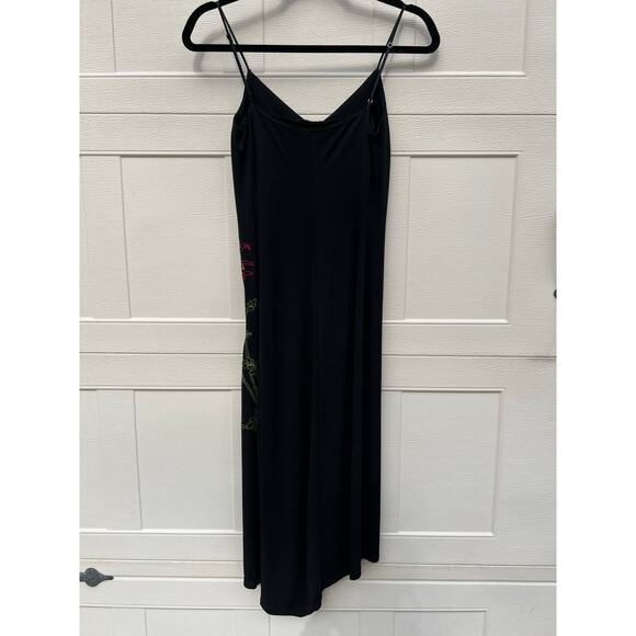 Y2K BCBGMAXAZRIA Embroidered Floral Spaghetti Strap Asymmetrical Midi Dress XS - Picture 5 of 14